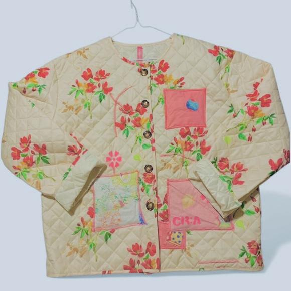 Free People Jackets & Blazers - Free People Floral Quilted Jacket - Cream and Pink